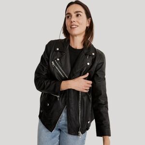New! Madewell Washed Leather Oversized Motorcycle Jacket